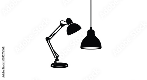 Two lamps in black a desk lamp and a pendant silhouette