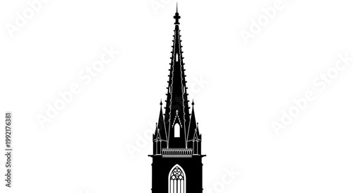 Gothic church steeple tower architecture.