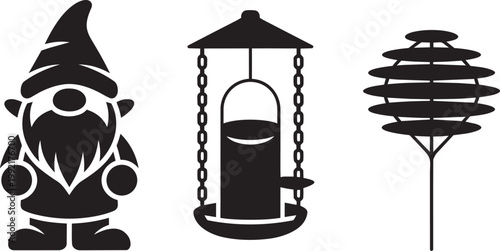 Bild auf Leinwand Gnome, bird feeder and beehive vector illustrations with animal feeder, bird wat