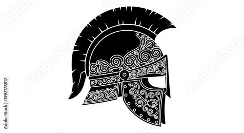 Ancient Greek Warrior Helmet Illustration.