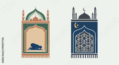 Islamic prayer rug and mosque design.