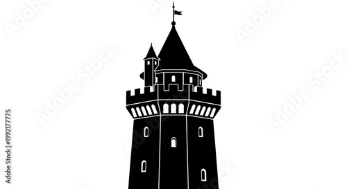 Black silhouette of a castle tower.
