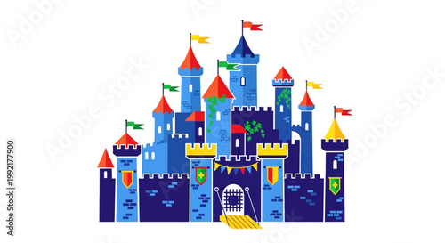Colorful Cartoon Castle Tower Architecture.