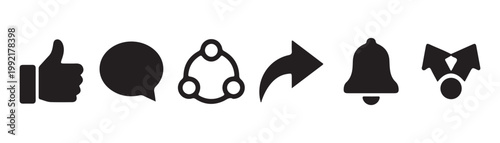 Social media buttons set, vector illustration of like, comment, share, notification, and awards icons.