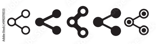Share icons set, vector illustration of various connected dot symbols for digital sharing and networking.