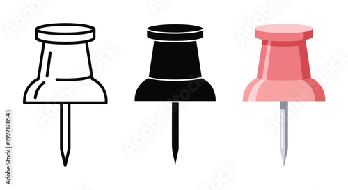 minimalist push pin icon set - logo icons vector set. Blue, Black and white icons