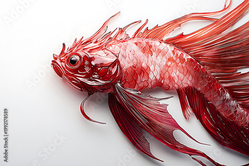 Beautiful Red Halfmoon Dragon Fish, Ornamental Betta Fish on Clean White Background