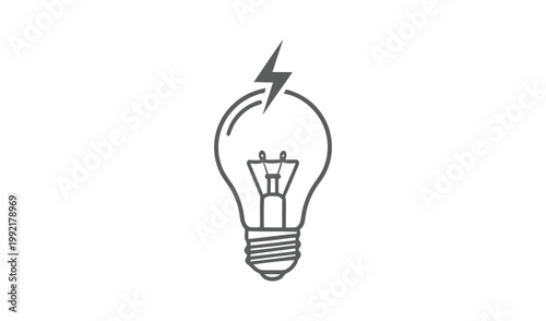 A glowing light bulb with a lightning bolt inside, symbolizing a sudden brilliant idea or innovation, isolated on white background.