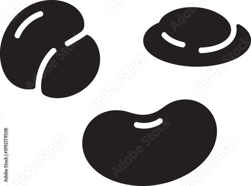 Bean Shapes Vector, set of 3, Illustration Simple Flat Design with food icon, black and white