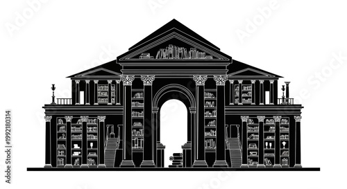 Large Building with Columns and Archway.