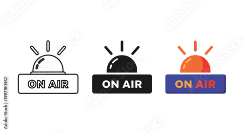 on air broadcast icons set with signal waves - logo icons vector set. Blue, Black and white icons