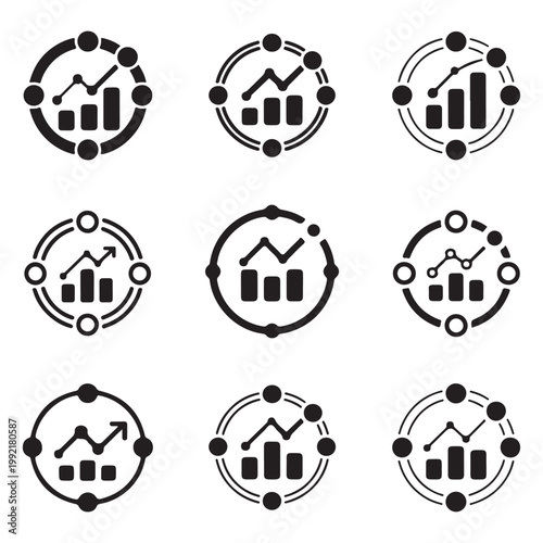 Business growth analytics circular icons vector 