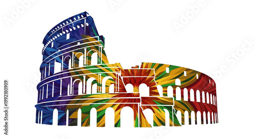 Colorful illustration of Colosseum Rome.