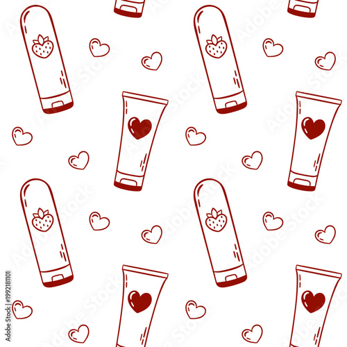 Red line pattern of a lubricant bottle in minimalist sketch style, intimate cosmetics for sex games, Simple repeat for sex shop