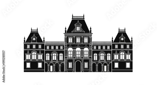 Large Building with Steeply Pitched Roofs.