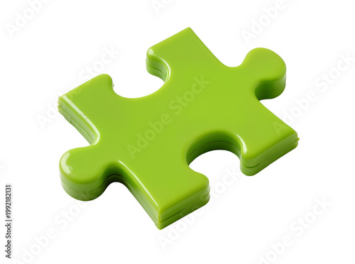 Fotografía Isolated vibrant green plastic puzzle piece on its own, symbolizing connection a