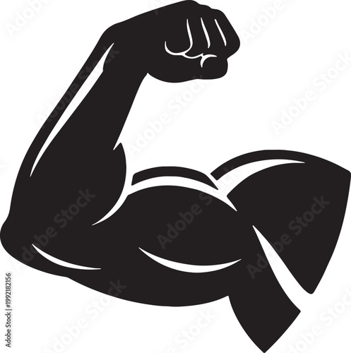 Strong muscular arm flexing bicep silhouette vector icon