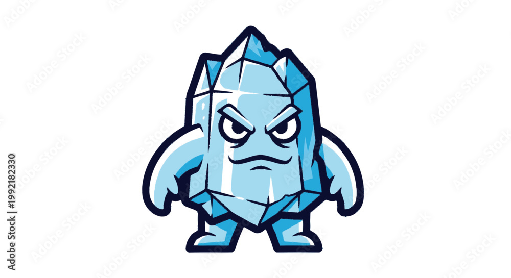 Obraz premium Cartoon ice character with angry expression isolated on white background