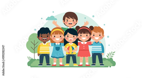 Diverse Group of Cheerful Children Posing Together for a Picture.