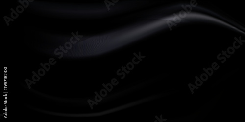 Abstract background with silk cloth texture, shiny satin curtain with waves and drapery. Vector realistic wallpaper with luxury flowing black textile. Elegant background with dark smooth material. EPS