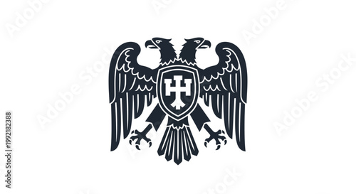 Black eagle with shield emblem crest.