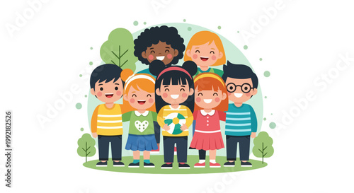 Diverse Group of Cheerful Children Smiling Together Illustration.