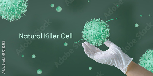 Killer T-cell or B-cell concept. White blood cells. Natural killer cell. Medical and science concept background. 