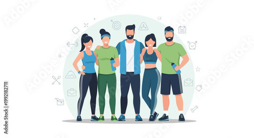 Diverse Group of Fit People Standing Together Illustration.