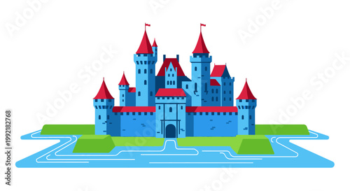 Fantasy medieval blue castle towers.