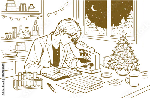 Scientist Working in Lab on Christmas Night