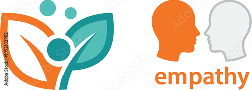 Empathy concept illustration with human profiles and abstract leaves symbolizing care connection and emotional understanding design
