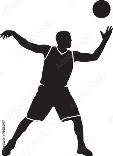 Basketball player silhouette reaching for ball on transparent background professional athlete performing defensive move in game.