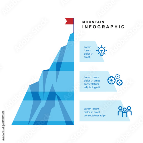 Mountain infographic concept. 3 step growth process to success. modern presentation and business information graphic