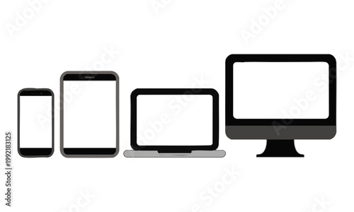 Minimal digital devices lineup smartphone tablet laptop desktop monitor vector illustration.