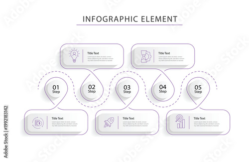 5 step concept infographic template vector element. Timeline graphic with line connected and 5 columns for text presentation or business information.