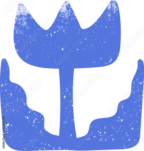 Blue tulip design element for summer. Flower isolated on white background. Grunge texture wall art.