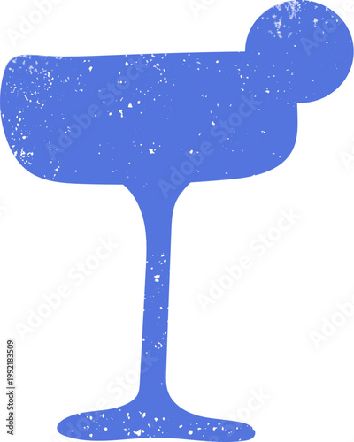 Blue cocktail design element for summer. Liquor isolated on white background. Grunge texture wall art.