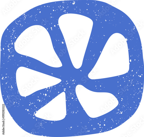 Blue sliced ​​orange design element for summer. Fruit isolated on white background. Grunge texture wall art.