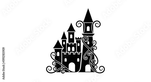 Black Castle Illustration with Towers.