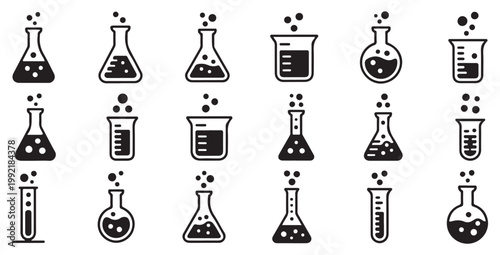 Chemistry flask seamless pattern laboratory icon set. Vector illustration eps 10