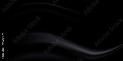 Abstract background with silk cloth texture, shiny satin curtain with waves and drapery. Vector realistic wallpaper with luxury flowing black textile. Elegant background with dark smooth material. EPS