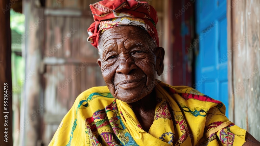Obraz premium Madagascar Independence Day, portrait of an elderly Madagascar grandfather in national costume. Wise elder representing tradition and heritage with dignity
