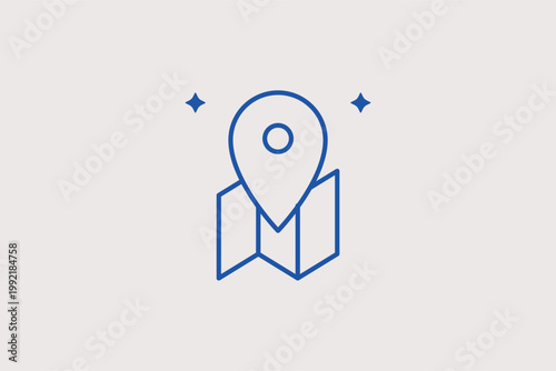 Folded map with a pin indicating a destination or travel route. Travel Vector Illustration for tourism websites and local business directory maps.