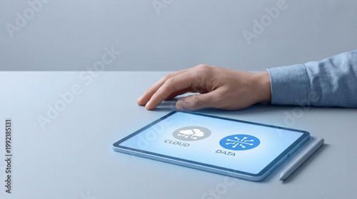 Person interacting with smart home device interface.