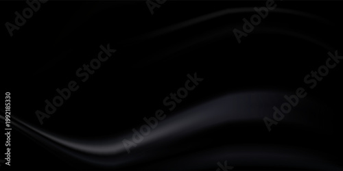 Abstract background with silk cloth texture, shiny satin curtain with waves and drapery. Vector realistic wallpaper with luxury flowing black textile. Elegant background with dark smooth material. EPS