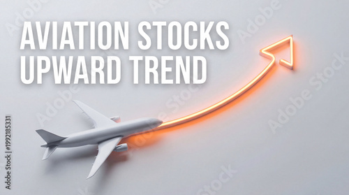 Aviation Stocks Upward Trend with Airplane and Arrow.