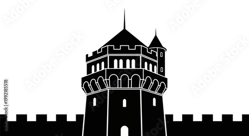 Black silhouette of medieval castle tower.