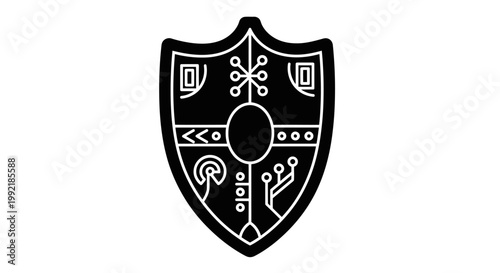 Black and white shield emblem icon.