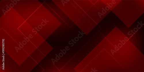 Abstract Dark Red Geometric Background with Overlapping Transparent Squares and Rhombus Shapes, Elegant Tech Style Gradient Vector for Corporate Banner, Poster, and Web Header