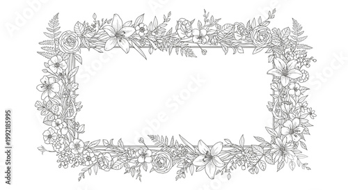 Floral border frame with leaves and flowers.